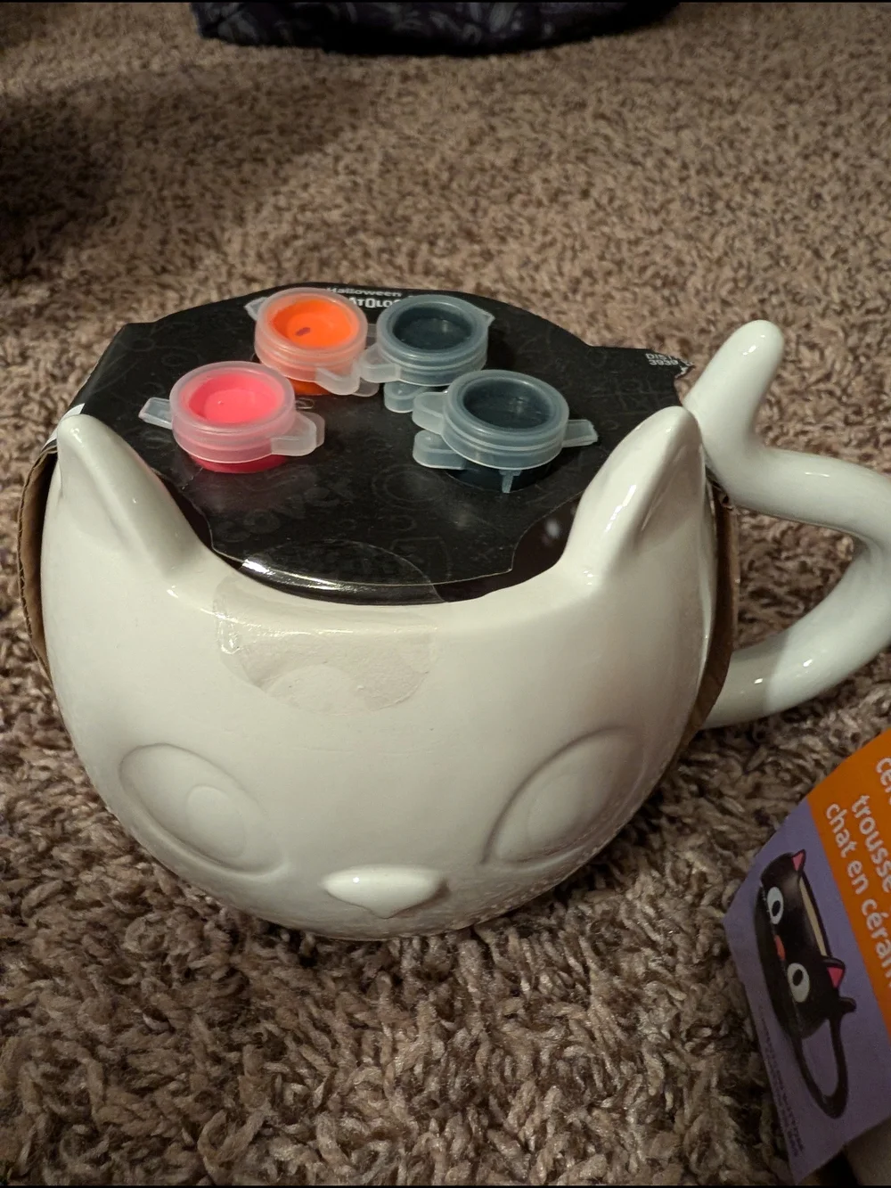 Ceramic Cat Mug Paint Kit with Orange & Black Paint